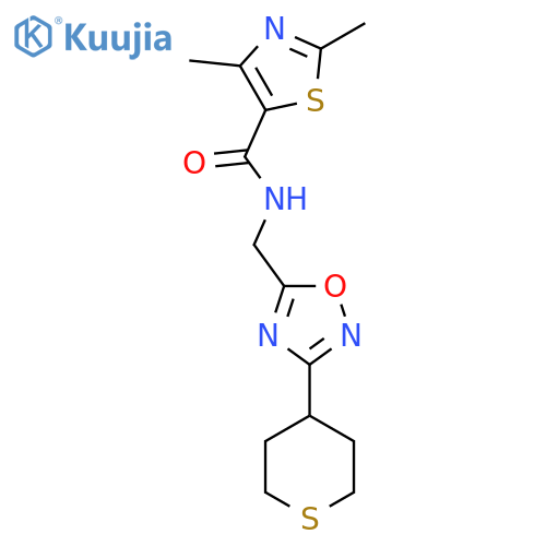 2,4-dimethyl-N-{3-(thian-4-yl)-1,2,4-oxadiazol-5-ylmethyl}-1,3-thiazole-5-carboxamide structure