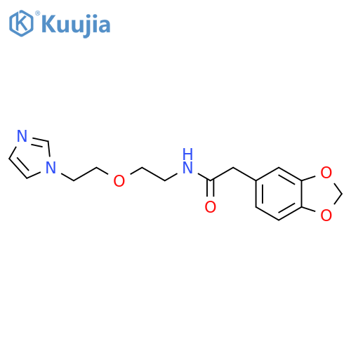 2-(2H-1,3-benzodioxol-5-yl)-N-{2-[2-(1H-imidazol-1-yl)ethoxy]ethyl}acetamide structure