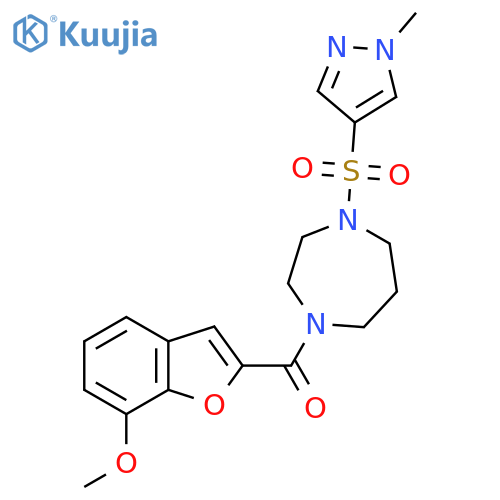 1-(7-methoxy-1-benzofuran-2-carbonyl)-4-[(1-methyl-1H-pyrazol-4-yl)sulfonyl]-1,4-diazepane structure
