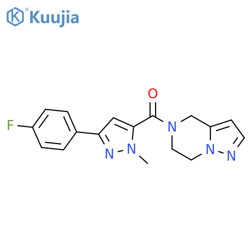 3-(4-fluorophenyl)-1-methyl-5-{4H,5H,6H,7H-pyrazolo1,5-apyrazine-5-carbonyl}-1H-pyrazole structure