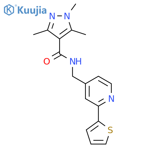 1,3,5-trimethyl-N-{[2-(thiophen-2-yl)pyridin-4-yl]methyl}-1H-pyrazole-4-carboxamide structure