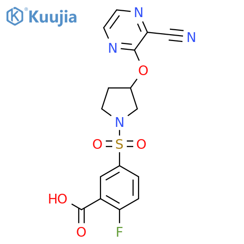5-({3-[(3-cyanopyrazin-2-yl)oxy]pyrrolidin-1-yl}sulfonyl)-2-fluorobenzoic acid structure