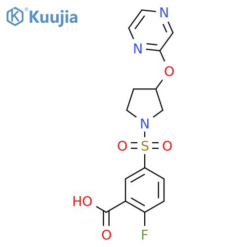 2-fluoro-5-{[3-(pyrazin-2-yloxy)pyrrolidin-1-yl]sulfonyl}benzoic acid structure