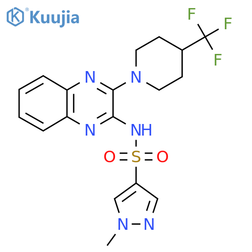 1-methyl-N-{3-[4-(trifluoromethyl)piperidin-1-yl]quinoxalin-2-yl}-1H-pyrazole-4-sulfonamide structure