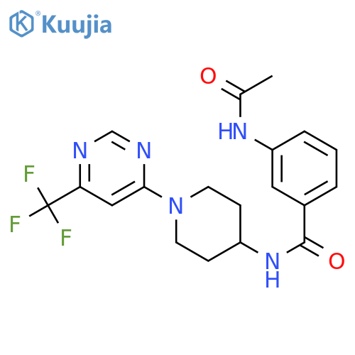 3-acetamido-N-{1-[6-(trifluoromethyl)pyrimidin-4-yl]piperidin-4-yl}benzamide structure