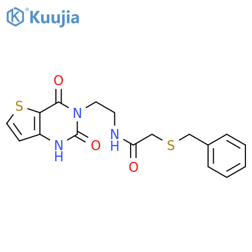 2-(benzylsulfanyl)-N-(2-{2,4-dioxo-1H,2H,3H,4H-thieno[3,2-d]pyrimidin-3-yl}ethyl)acetamide structure