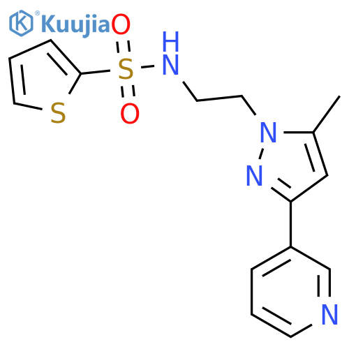 N-{2-5-methyl-3-(pyridin-3-yl)-1H-pyrazol-1-ylethyl}thiophene-2-sulfonamide structure