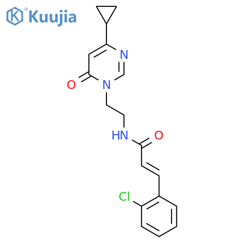 (2E)-3-(2-chlorophenyl)-N-2-(4-cyclopropyl-6-oxo-1,6-dihydropyrimidin-1-yl)ethylprop-2-enamide structure