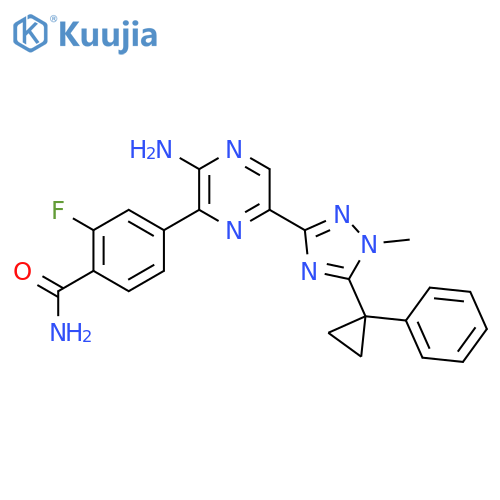 4-[3-Amino-6-[1-methyl-5-(1-phenylcyclopropyl)-1,2,4-triazol-3-yl]pyrazin-2-yl]-2-fluorobenzamide structure