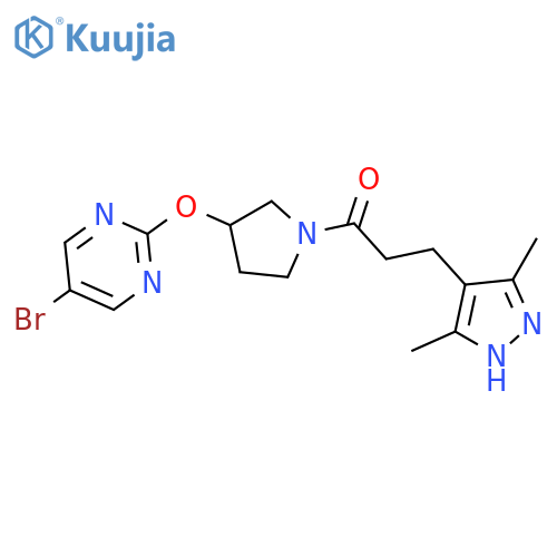 1-{3-[(5-bromopyrimidin-2-yl)oxy]pyrrolidin-1-yl}-3-(3,5-dimethyl-1H-pyrazol-4-yl)propan-1-one structure