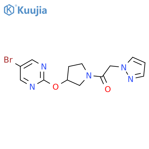 1-{3-[(5-bromopyrimidin-2-yl)oxy]pyrrolidin-1-yl}-2-(1H-pyrazol-1-yl)ethan-1-one structure