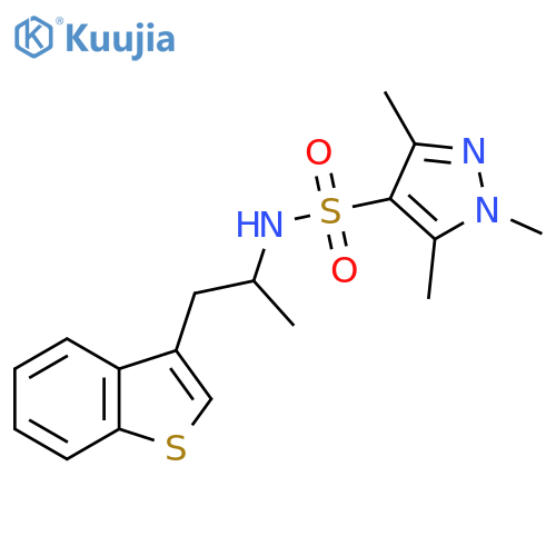N-[1-(1-benzothiophen-3-yl)propan-2-yl]-1,3,5-trimethyl-1H-pyrazole-4-sulfonamide structure