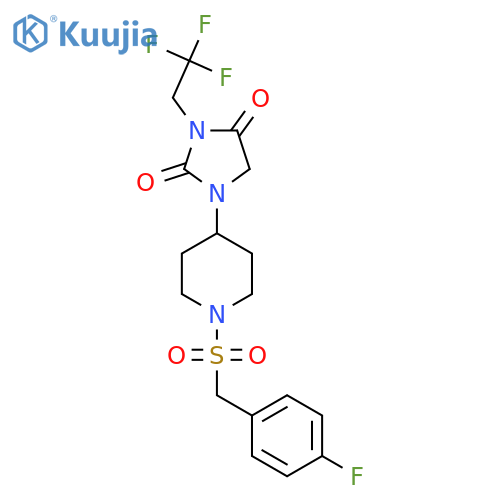 1-{1-(4-fluorophenyl)methanesulfonylpiperidin-4-yl}-3-(2,2,2-trifluoroethyl)imidazolidine-2,4-dione structure