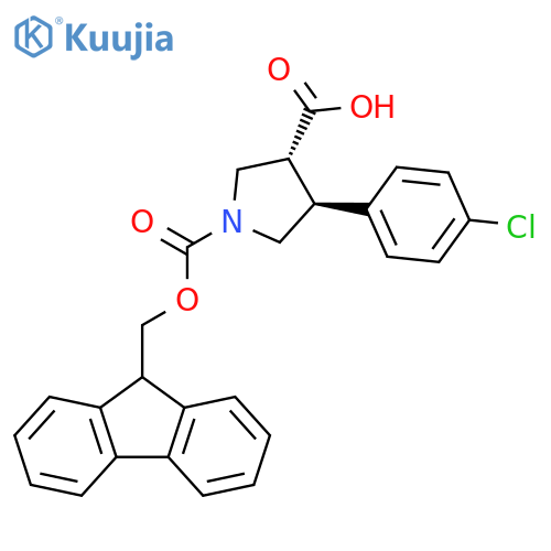 rac-(3R,4S)-4-(4-chlorophenyl)-1-{(9H-fluoren-9-yl)methoxycarbonyl}pyrrolidine-3-carboxylic acid structure
