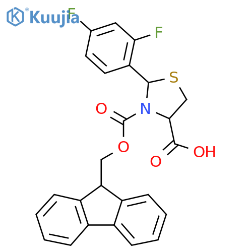 2-(2,4-difluorophenyl)-3-{[(9H-fluoren-9-yl)methoxy]carbonyl}-1,3-thiazolidine-4-carboxylic acid structure