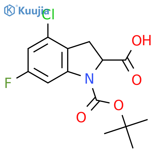1H-Indole-1,2-dicarboxylic acid, 4-chloro-6-fluoro-2,3-dihydro-, 1-(1,1-dimethylethyl) ester structure