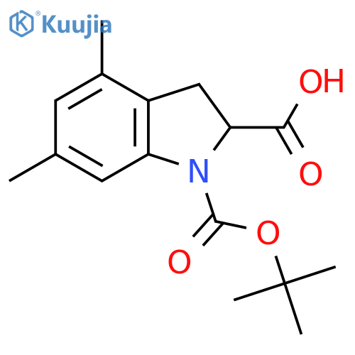1-[(tert-butoxy)carbonyl]-4,6-dimethyl-2,3-dihydro-1H-indole-2-carboxylic acid structure