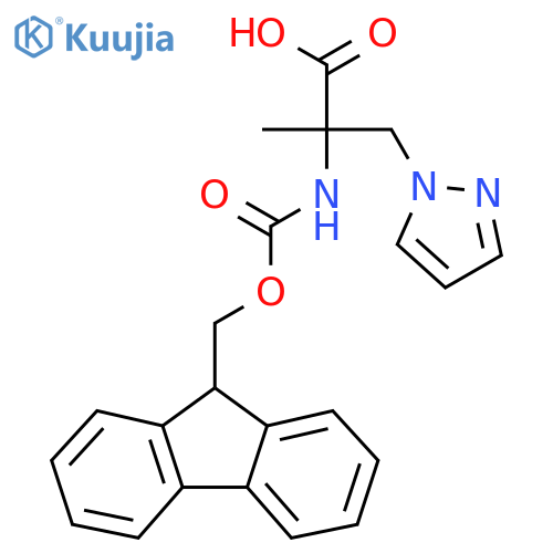 2-({(9H-fluoren-9-yl)methoxycarbonyl}amino)-2-methyl-3-(1H-pyrazol-1-yl)propanoic acid structure