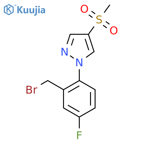 1-2-(bromomethyl)-4-fluorophenyl-4-methanesulfonyl-1H-pyrazole structure