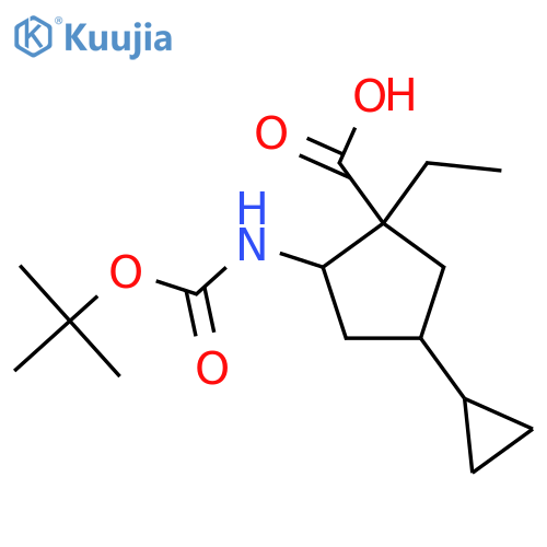 2-{[(Tert-butoxy)carbonyl]amino}-4-cyclopropyl-1-ethylcyclopentane-1-carboxylic acid structure