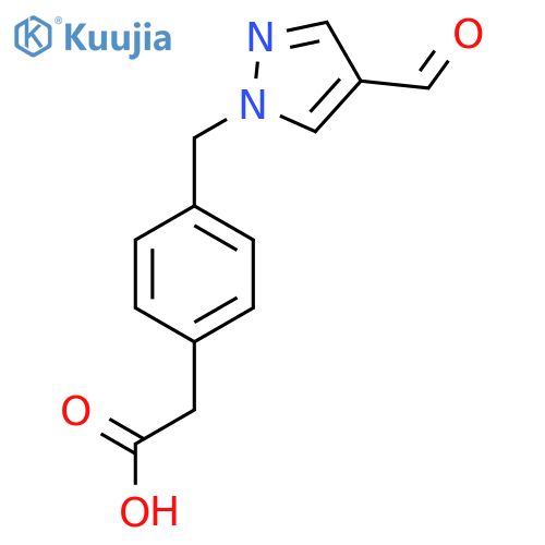 2-{4-[(4-formyl-1H-pyrazol-1-yl)methyl]phenyl}acetic acid structure
