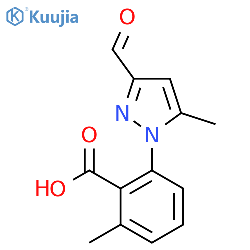 2-(3-formyl-5-methyl-1H-pyrazol-1-yl)-6-methylbenzoic acid structure