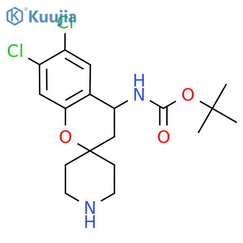tert-butyl N-{6,7-dichloro-3,4-dihydrospiro[1-benzopyran-2,4'-piperidine]-4-yl}carbamate structure