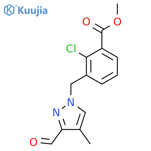 methyl 2-chloro-3-[(3-formyl-4-methyl-1H-pyrazol-1-yl)methyl]benzoate structure