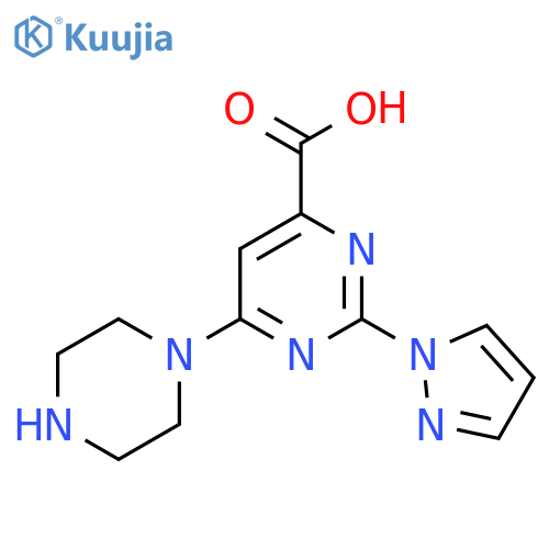 6-(piperazin-1-yl)-2-(1H-pyrazol-1-yl)pyrimidine-4-carboxylic acid structure