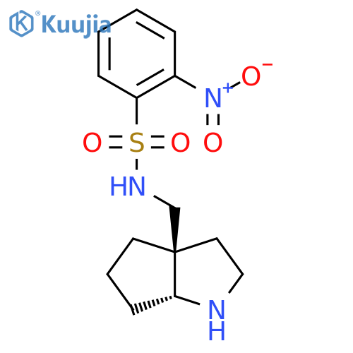 rac-N-{[(3aR,6aR)-octahydrocyclopenta[b]pyrrol-3a-yl]methyl}-2-nitrobenzene-1-sulfonamide structure