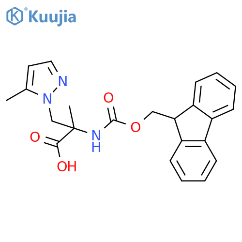 2-({(9H-fluoren-9-yl)methoxycarbonyl}amino)-2-methyl-3-(5-methyl-1H-pyrazol-1-yl)propanoic acid structure