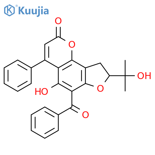 6-Benzoyl-8,9-dihydro-5-hydroxy-8-(1-hydroxy-1-methylethyl)-4-phenyl-2H-furo[2,3-h]-1-benzopyran-2-one structure