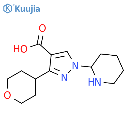 1H-Pyrazole-4-carboxylic acid, 1-(2-piperidinyl)-3-(tetrahydro-2H-pyran-4-yl)- structure