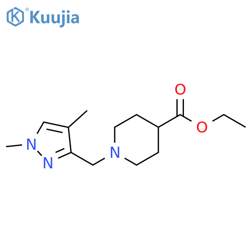 4-Piperidinecarboxylic acid, 1-[(1,4-dimethyl-1H-pyrazol-3-yl)methyl]-, ethyl ester structure