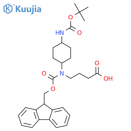 4-(4-{(tert-butoxy)carbonylamino}cyclohexyl)({(9H-fluoren-9-yl)methoxycarbonyl})aminobutanoic acid structure