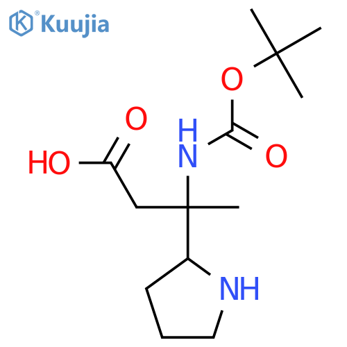 3-{(tert-butoxy)carbonylamino}-3-(pyrrolidin-2-yl)butanoic acid structure