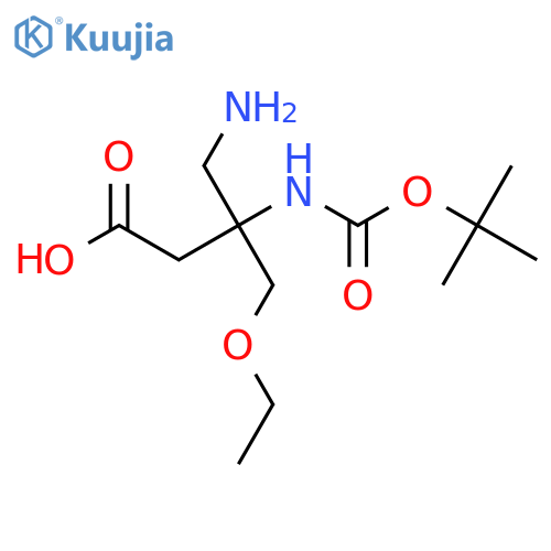 4-amino-3-{(tert-butoxy)carbonylamino}-3-(ethoxymethyl)butanoic acid structure