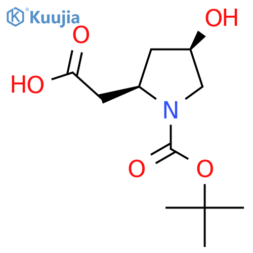2-(2R,4R)-1-(tert-butoxy)carbonyl-4-hydroxypyrrolidin-2-ylacetic acid structure
