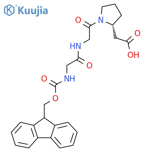 2-(2R)-1-{2-2-({(9H-fluoren-9-yl)methoxycarbonyl}amino)acetamidoacetyl}pyrrolidin-2-ylacetic acid structure