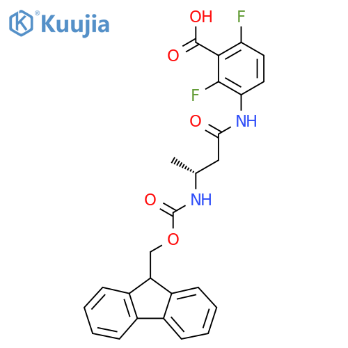 3-(3R)-3-({(9H-fluoren-9-yl)methoxycarbonyl}amino)butanamido-2,6-difluorobenzoic acid structure