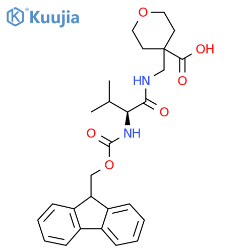 4-{(2S)-2-({(9H-fluoren-9-yl)methoxycarbonyl}amino)-3-methylbutanamidomethyl}oxane-4-carboxylic acid structure