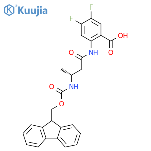 2-(3R)-3-({(9H-fluoren-9-yl)methoxycarbonyl}amino)butanamido-4,5-difluorobenzoic acid structure