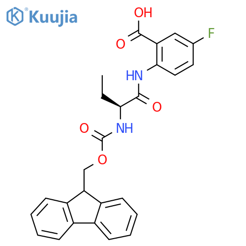 2-(2S)-2-({(9H-fluoren-9-yl)methoxycarbonyl}amino)butanamido-5-fluorobenzoic acid structure