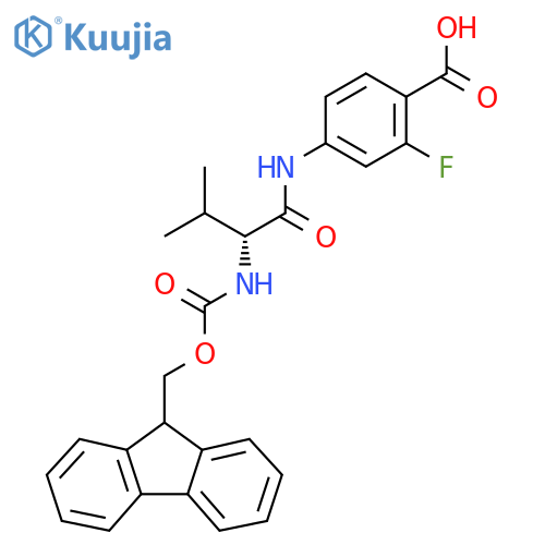 4-(2R)-2-({(9H-fluoren-9-yl)methoxycarbonyl}amino)-3-methylbutanamido-2-fluorobenzoic acid structure