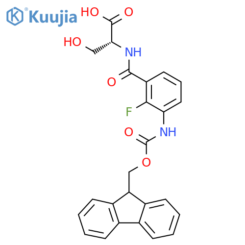 (2R)-2-{3-({(9H-fluoren-9-yl)methoxycarbonyl}amino)-2-fluorophenylformamido}-3-hydroxypropanoic acid structure