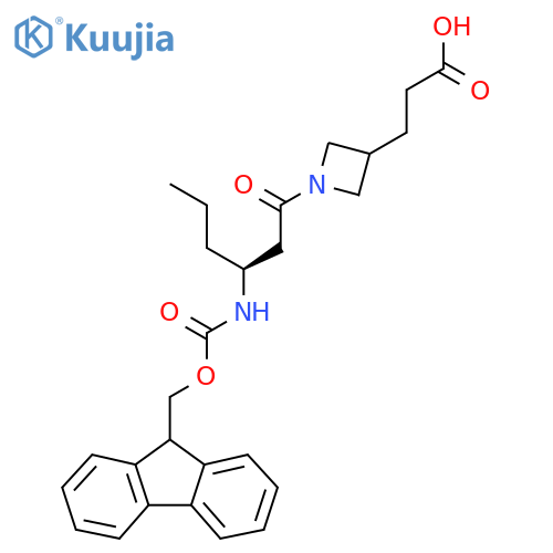 3-{1-(3S)-3-({(9H-fluoren-9-yl)methoxycarbonyl}amino)hexanoylazetidin-3-yl}propanoic acid structure
