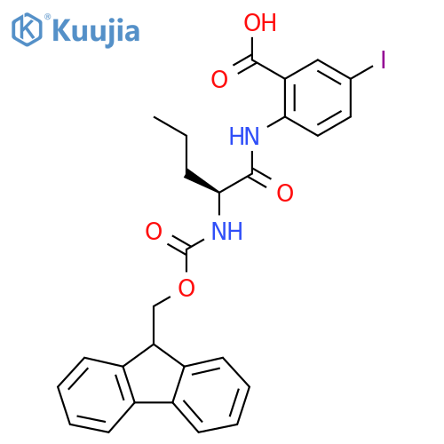 2-(2S)-2-({(9H-fluoren-9-yl)methoxycarbonyl}amino)pentanamido-5-iodobenzoic acid structure