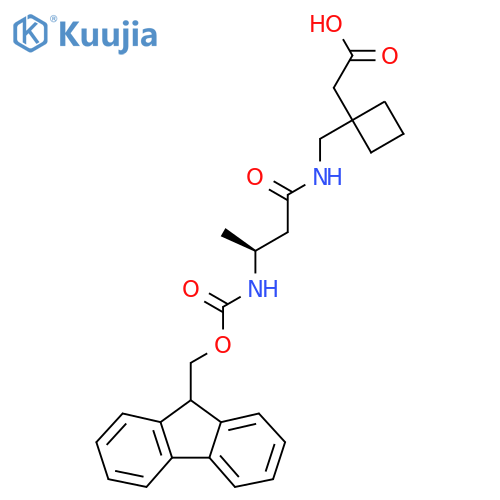 2-(1-{(3S)-3-({(9H-fluoren-9-yl)methoxycarbonyl}amino)butanamidomethyl}cyclobutyl)acetic acid structure