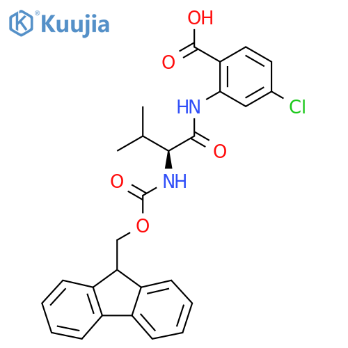 4-chloro-2-(2S)-2-({(9H-fluoren-9-yl)methoxycarbonyl}amino)-3-methylbutanamidobenzoic acid structure