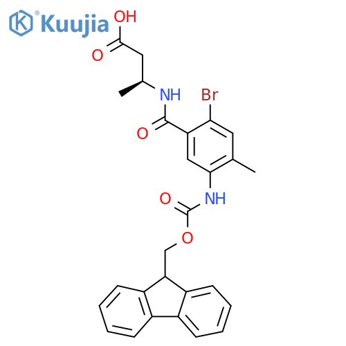 (3S)-3-{2-bromo-5-({(9H-fluoren-9-yl)methoxycarbonyl}amino)-4-methylphenylformamido}butanoic acid structure